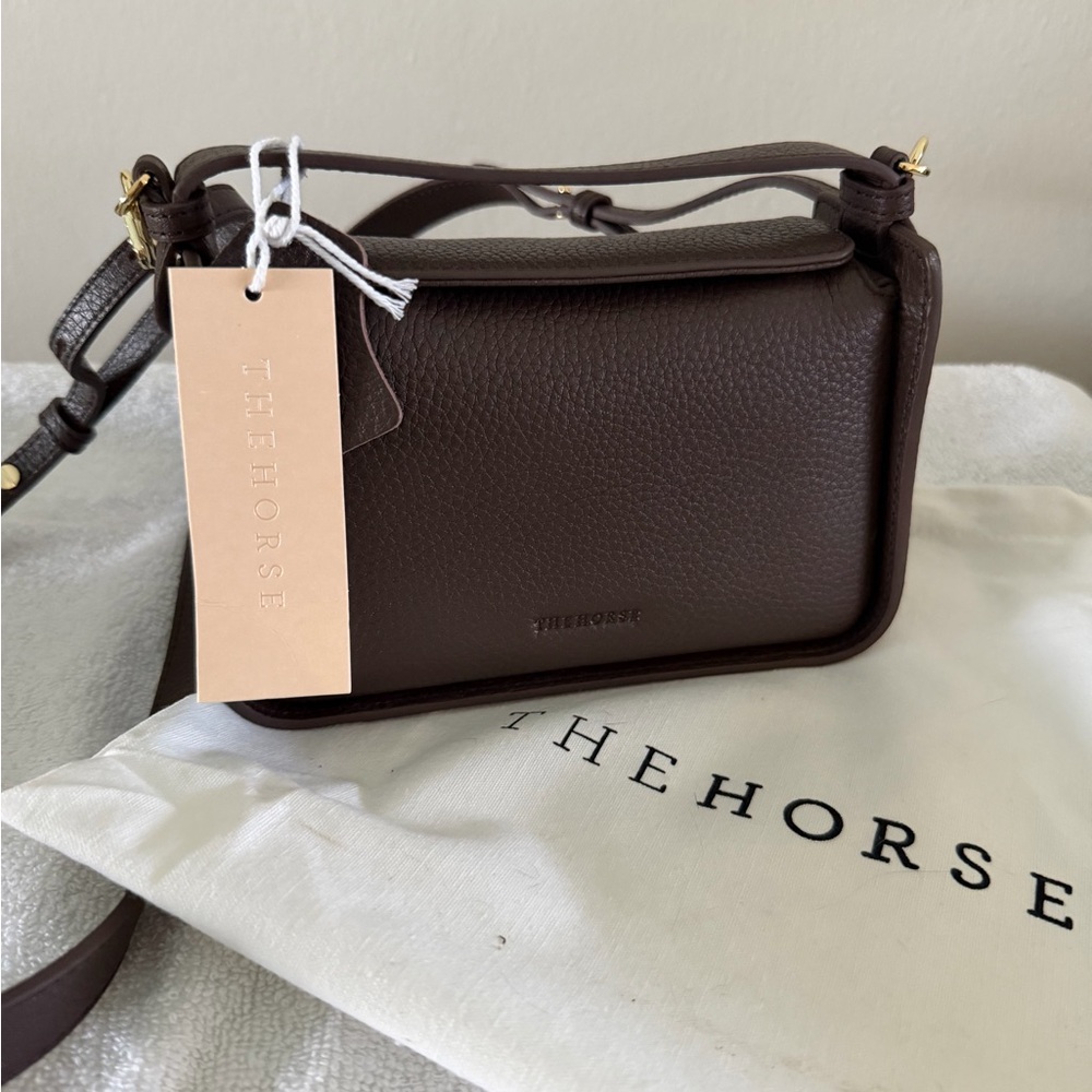 The Horse mini clementine charcoal Leather gold hardware Crossbody Bag NWT